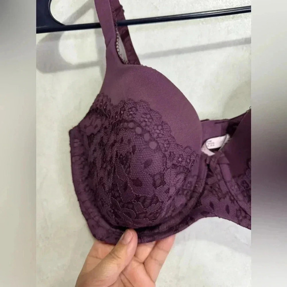 VICTORIA’S SECRET Maroon Burgundy Lace Wire Full Coverage Bra Size 34DDD - Picture 3 of 6